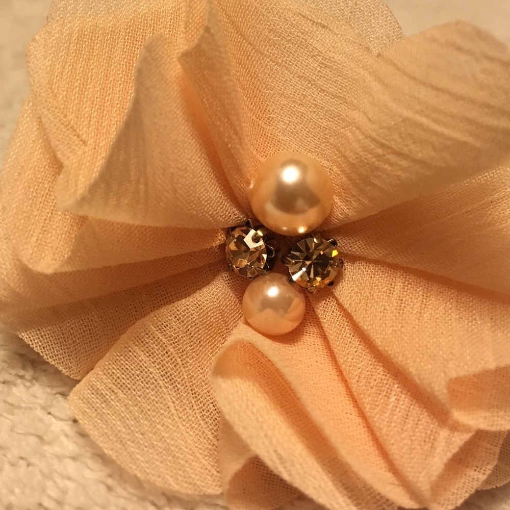 Pink Peach Floral Statement Ring Adjustable Romantic Flower Ring Pearl Accents - Picture 4 of 4